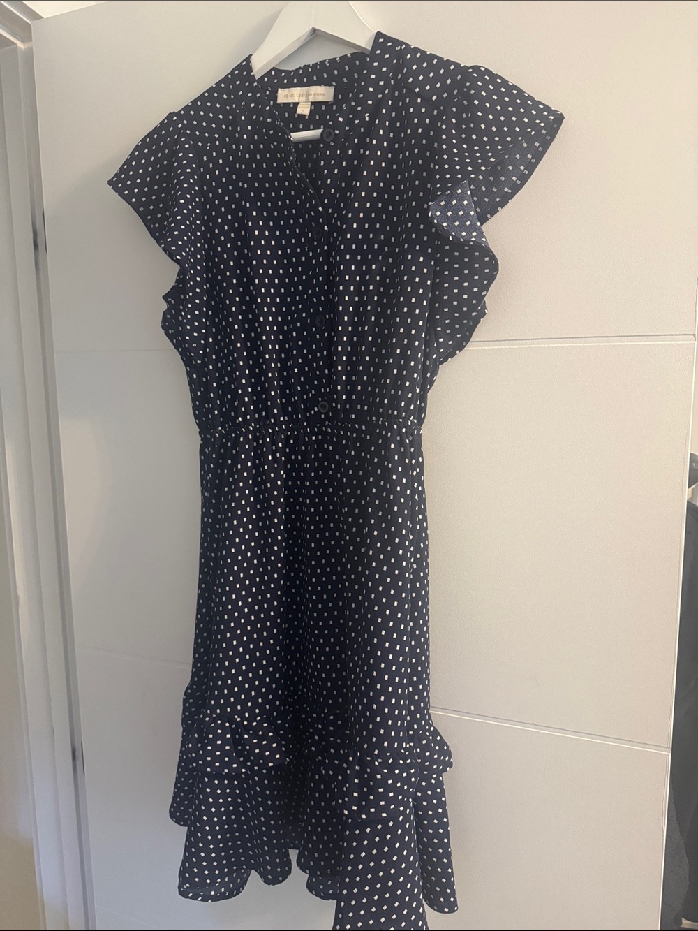 Monteau Navy Dress with White Square Print